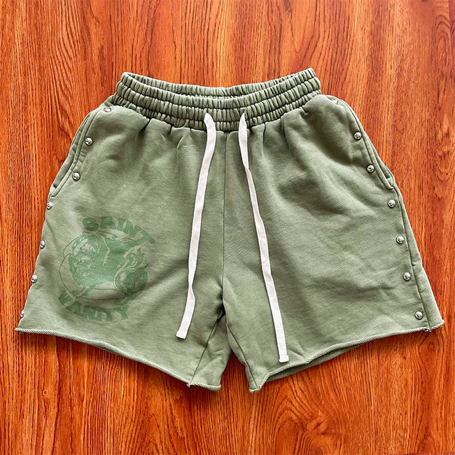 SAINT VANITY ins same style washed water distressed rivet casual sports shorts Hover Image
