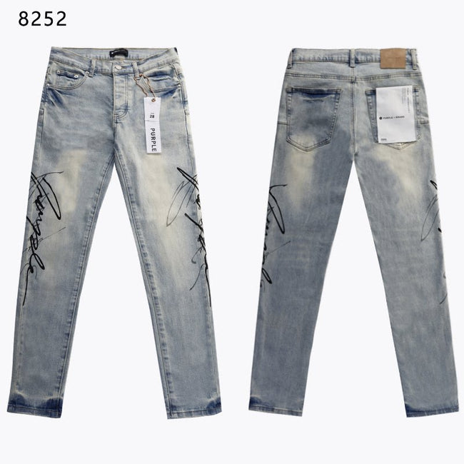 Light‑Wash Graffiti Print Straight‑Leg Denim Jeans Hover Image
