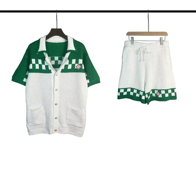 Casablanca Green Checkerboard Knit Set - White / Green Hover Image