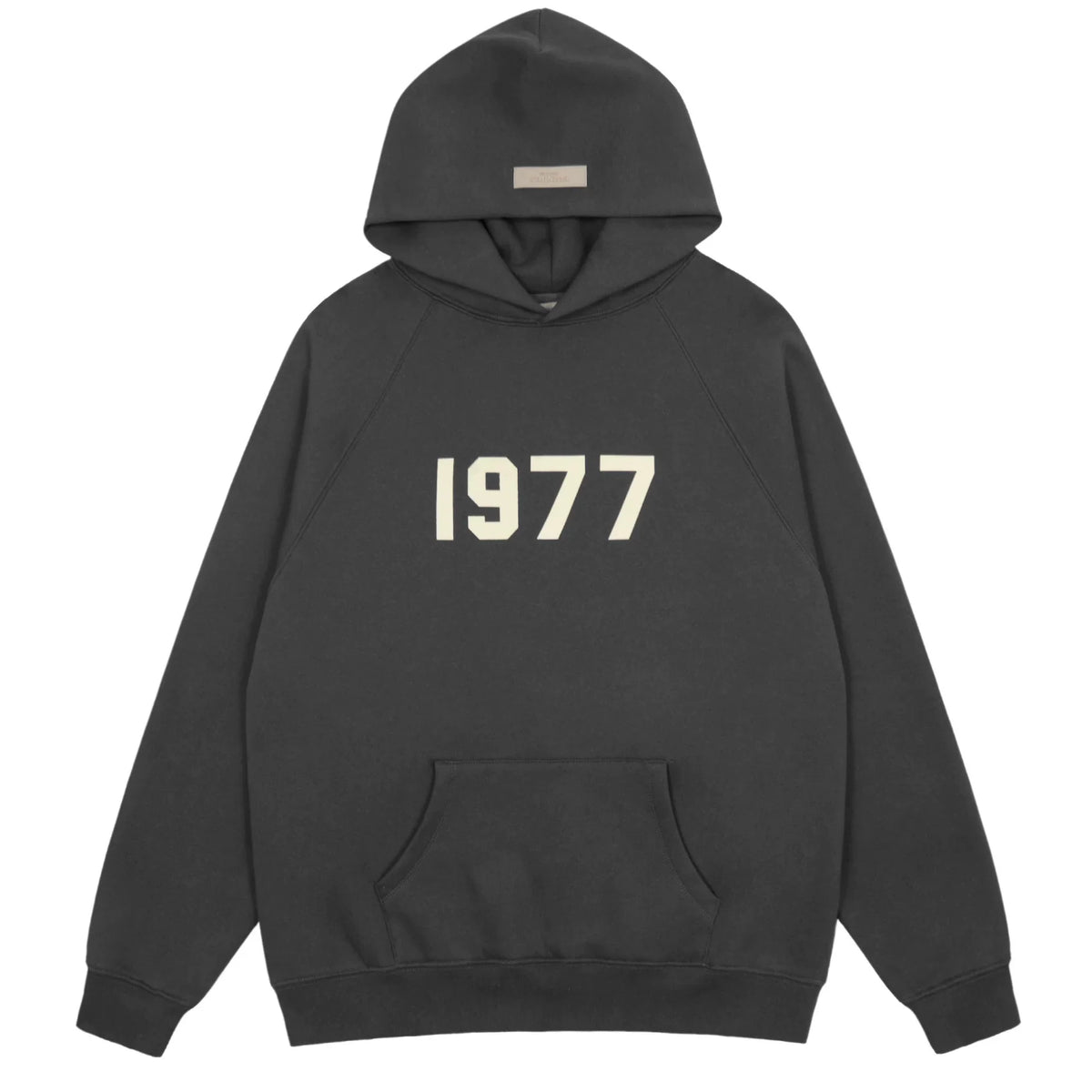 Fog Essentials Dark Grey 1977 Cream‑Print Oversized Pullover Hoodie