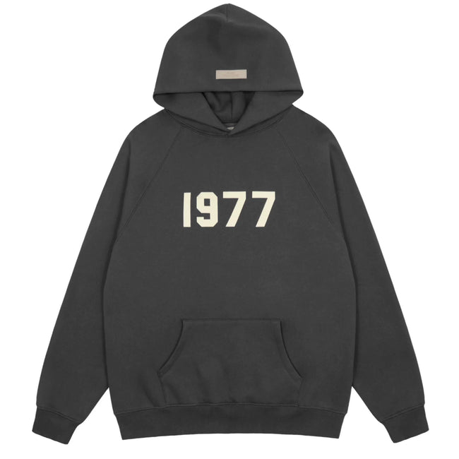 Fog Essentials Dark Grey 1977 Cream‑Print Oversized Pullover Hoodie Hover Image