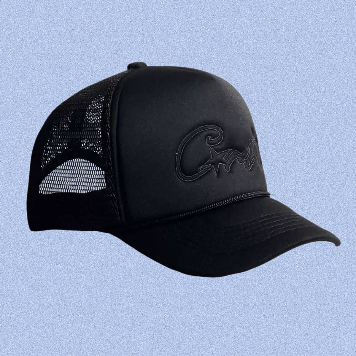 Black Minimal Trucker Cap | Tonal Embroidered Streetwear Hat
