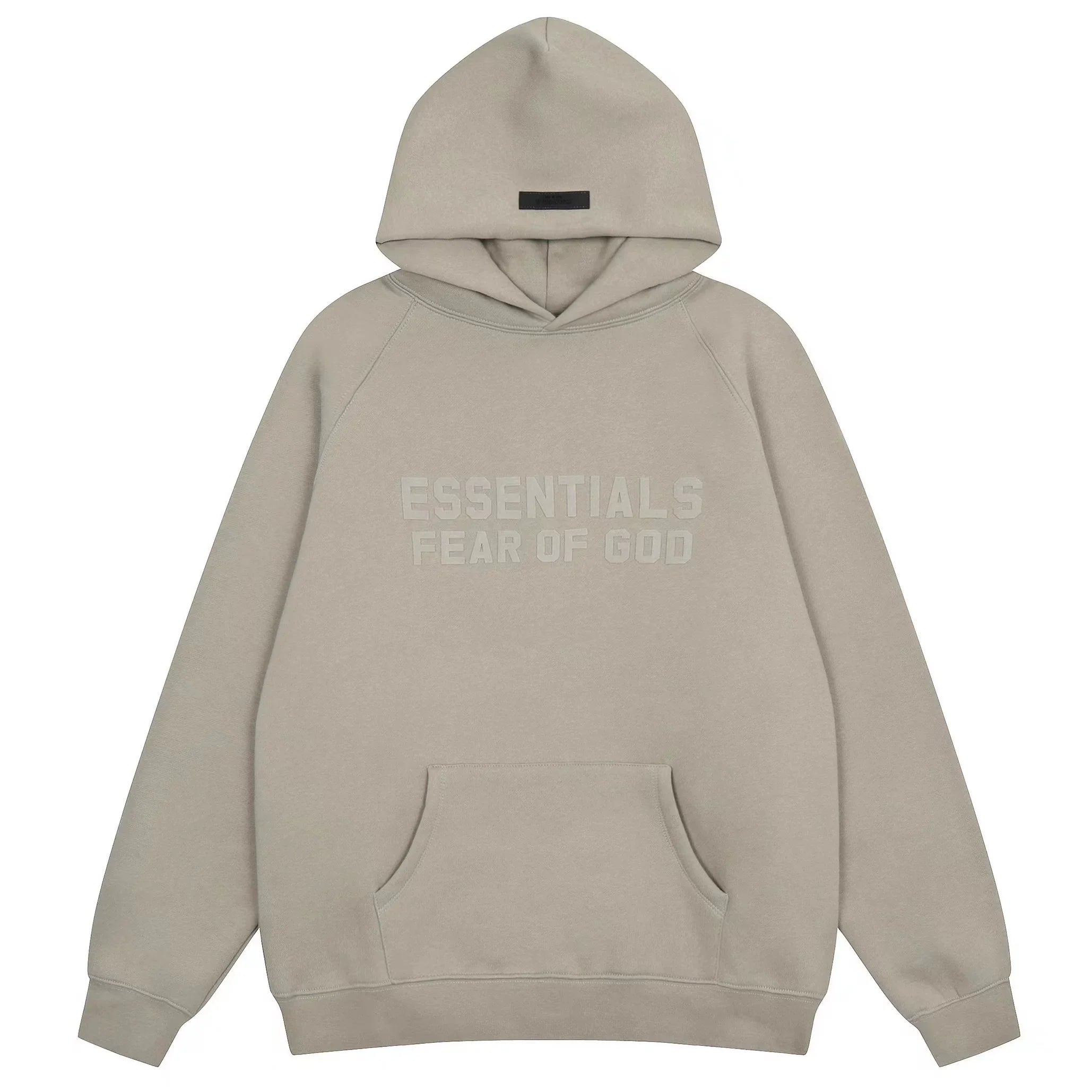 Fog Essentials Taupe‑Grey Oversized Hoodie Tonal‑On‑Tone Chest Logo