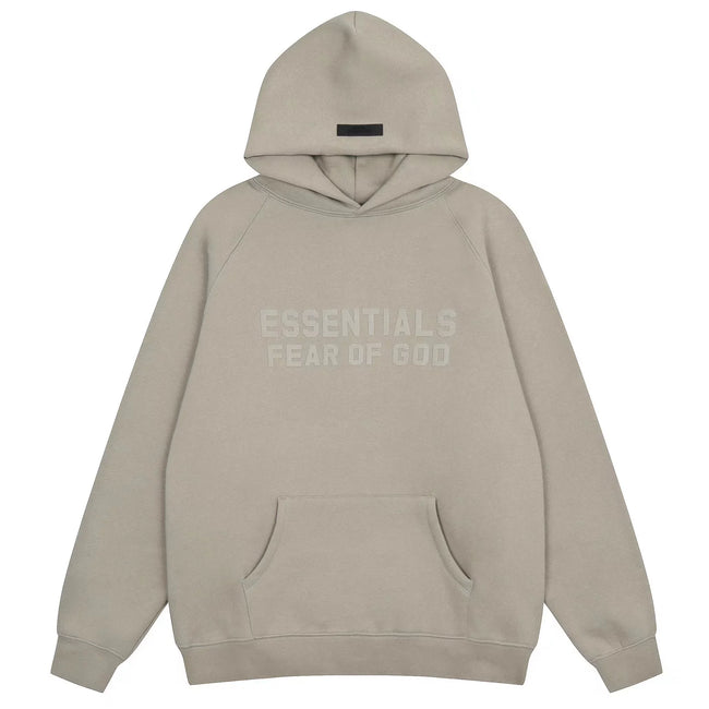 Fog Essentials Taupe‑Grey Oversized Hoodie Tonal‑On‑Tone Chest Logo Hover Image
