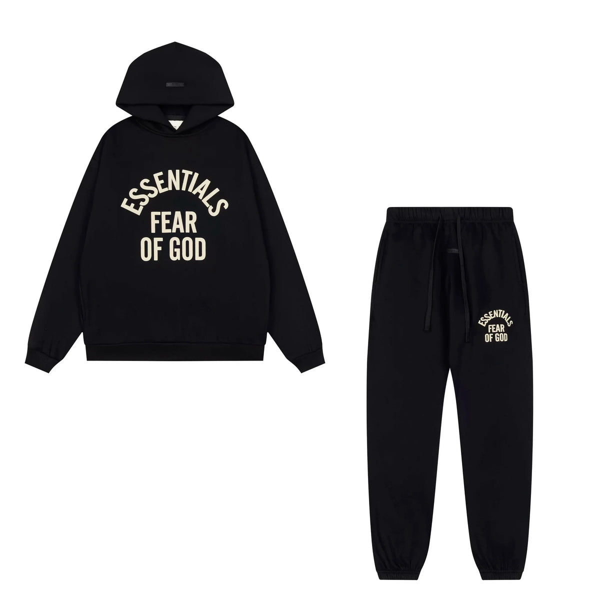 Fog Essentials Contrast‑Print Hoodie & Elastic‑Waist Jogger Pants Streetwear Matching Set