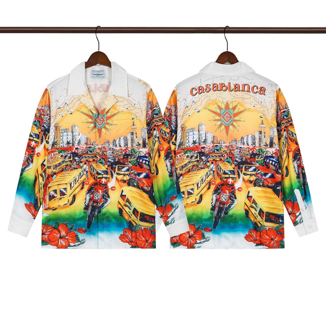 Casablanca City Traffic & Golden Sun Silk-Style Shirt - White / Multi Hover Image