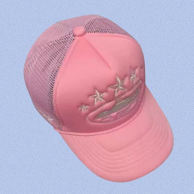 Pink Vintage Trucker Cap | Embroidered Streetwear Hat Hover Image