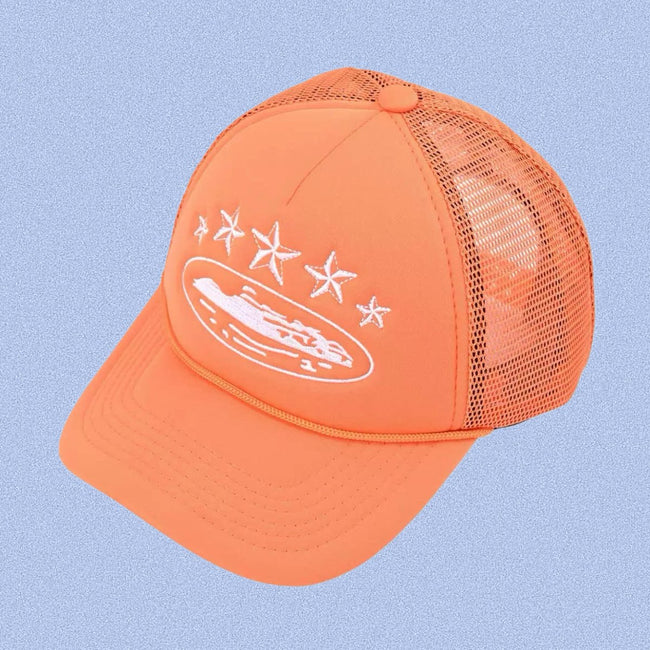 Orange Vintage Trucker Cap | Embroidered Streetwear Hat Hover Image