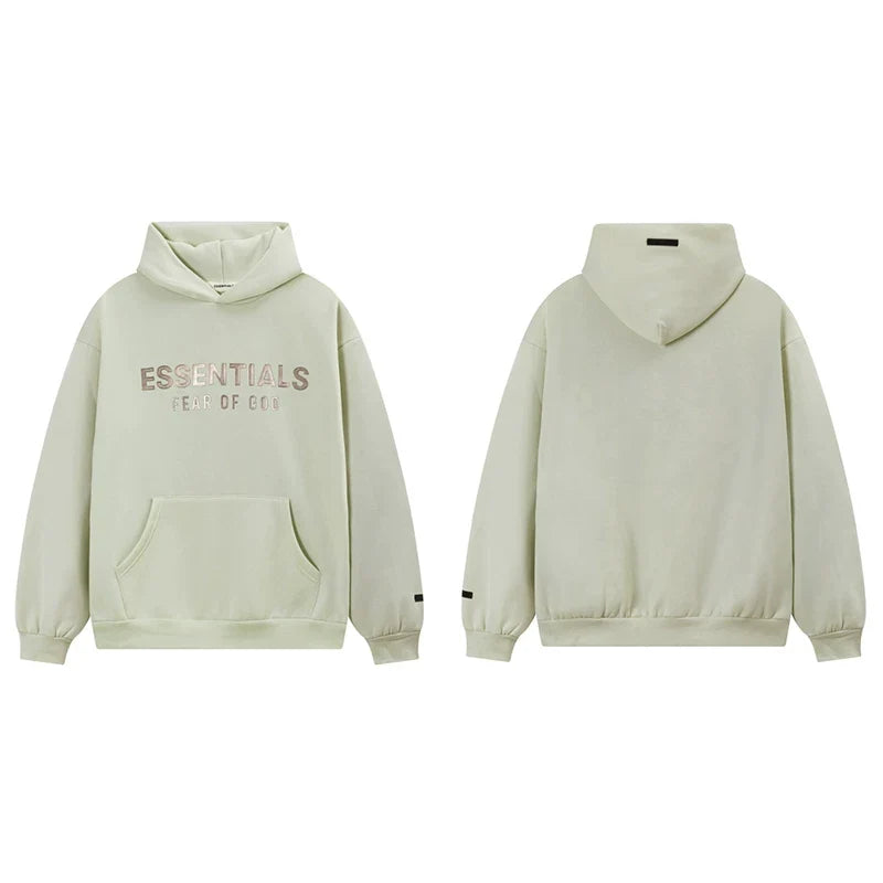 Fog Essentials Light Sage Green Fleece‑Lined Oversized Pullover Hoodie Chest Logo Print