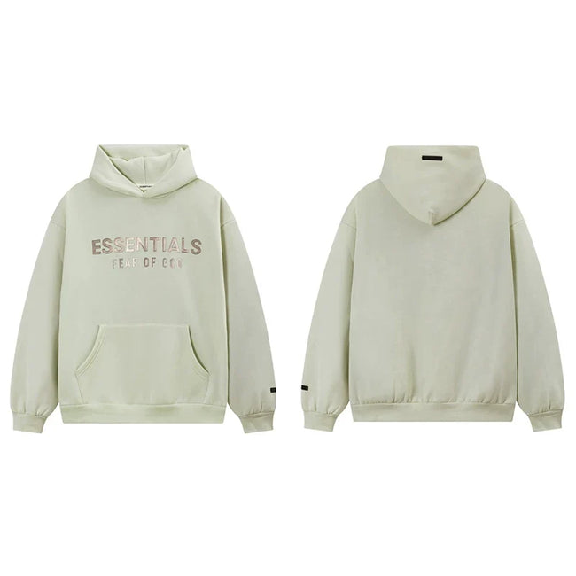Fog Essentials Light Sage Green Fleece‑Lined Oversized Pullover Hoodie Chest Logo Print Hover Image