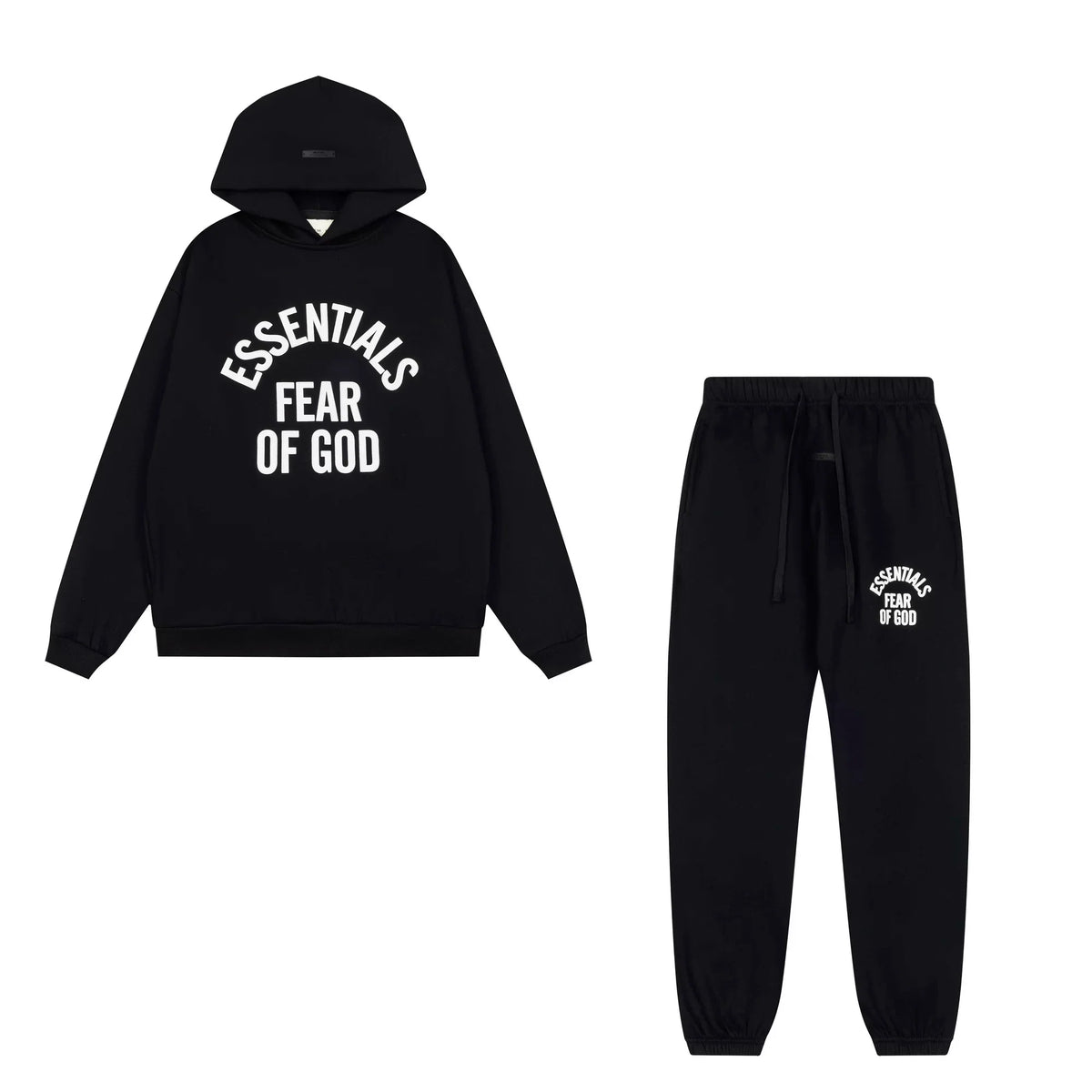 Fog Essentials Bold White‑Graphic Hoodie & Cuffed Joggers Casual 2‑Piece Tracksuit