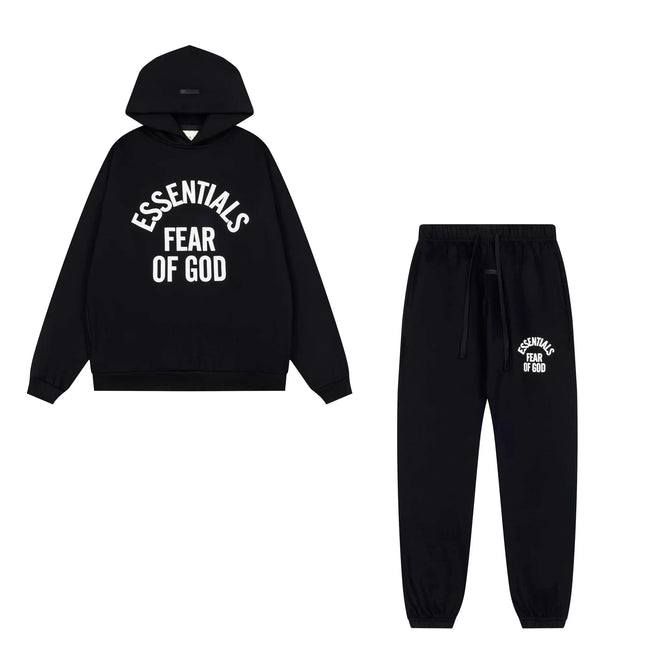 Fog Essentials Bold White‑Graphic Hoodie & Cuffed Joggers Casual 2‑Piece Tracksuit Hover Image