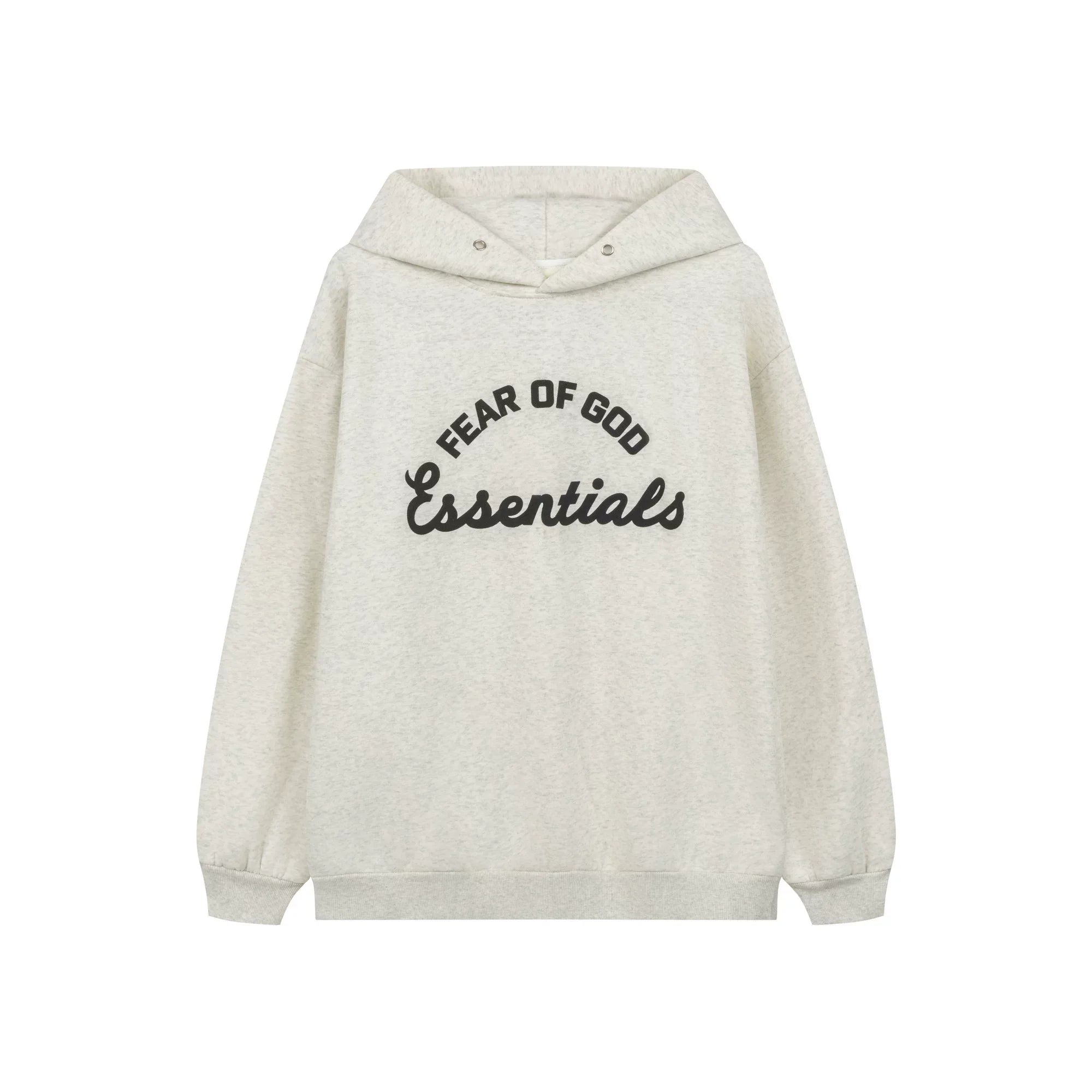 Fog Essentials Curved Arch Logo Oatmeal Heather Oversized Pullover Hoodie