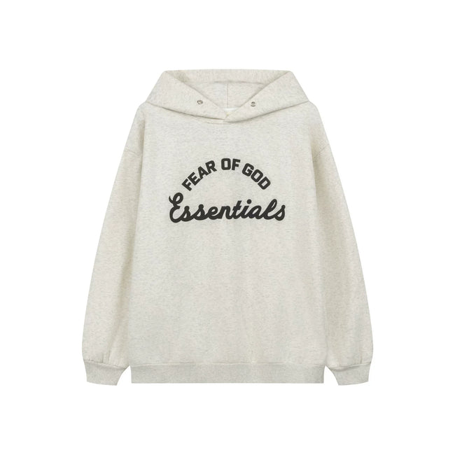 Fog Essentials Curved Arch Logo Oatmeal Heather Oversized Pullover Hoodie Hover Image