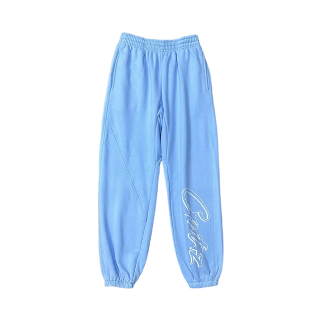 Sky Blue Script Logo Sweatpants – Oversized Streetwear Joggers Hover Image