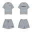 Fog Essentials Grey Printed T‑Shirt + Sweat Shorts Two‑Piece Casual Oversized Streetwear Set
