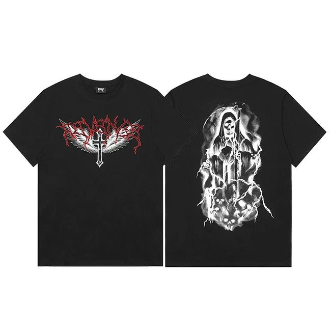 Revenge Grim Reaper & Cross Wings Short Sleeve T-Shirt Black Hover Image