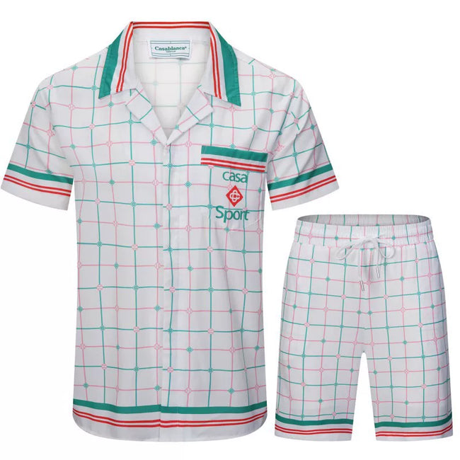 Casablanca Windowpane Check Grid Set - White / Green / Pink Hover Image