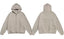 Fog Essentials Light Taupe Debossed Letter Back Zip‑Up Hoodie, Relaxed‑Fit Neutral Outerwear