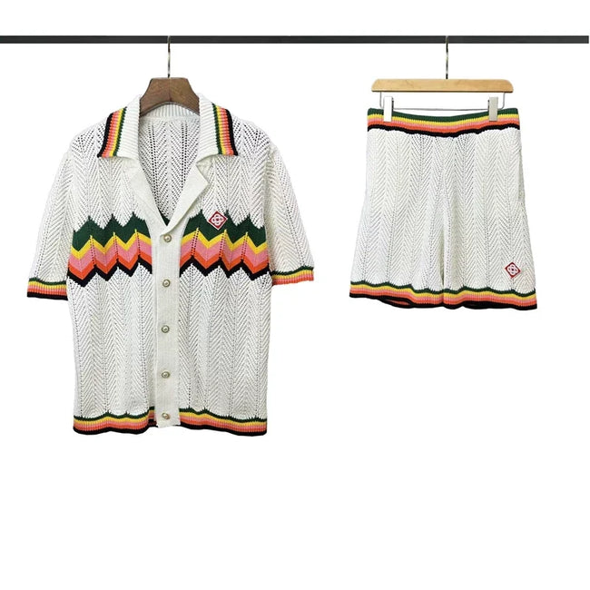 Casablanca Chevron Stripe Knit Set - White / Green / Pink / Yellow Hover Image