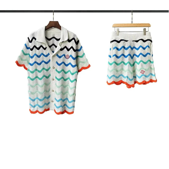 Casablanca Multi-Wave Zigzag Knit Set - White / Blue / Green / Orange Hover Image