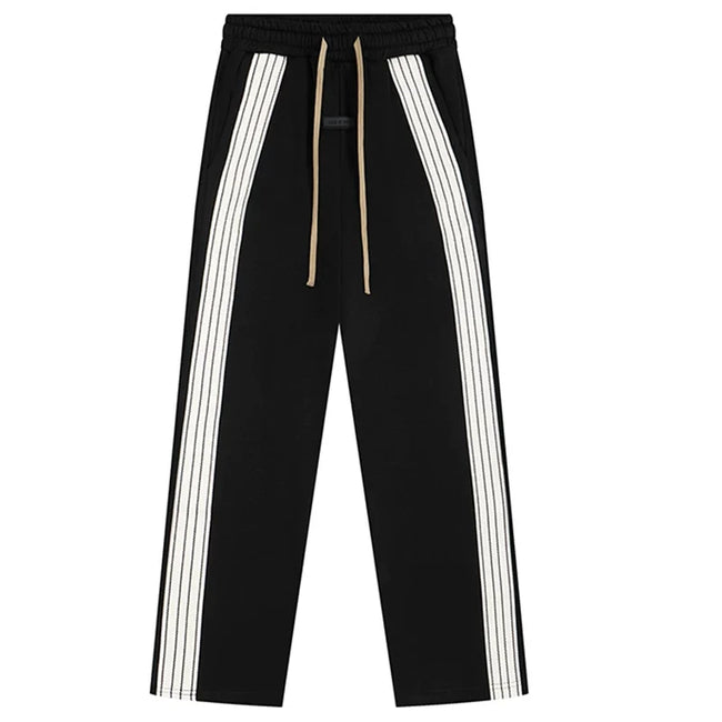 Fog Essentials Black Side‑Stripe Straight‑Leg Streetwear Sweatpants Casual Trousers Hover Image