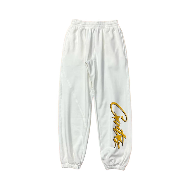 White Script Logo Sweatpants – Oversized Streetwear Joggers Hover Image