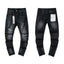 Patch‑Ripped Black Slim Denim Jeans Streetwear Pants
