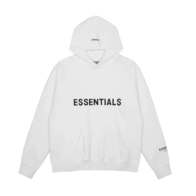 Fog Essentials White Oversized Hoodie With Bold ESSENTIALS Chest Lettering Hover Image