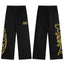 Black Graphic Straight-Leg Sweatpants | Luxury Streetwear Pants with Gold Side Print Detail