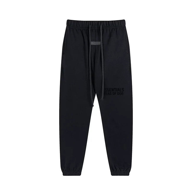 Fog Essentials Black Signature Jogger Pants – Dark Streetwear Loose Fit Hover Image