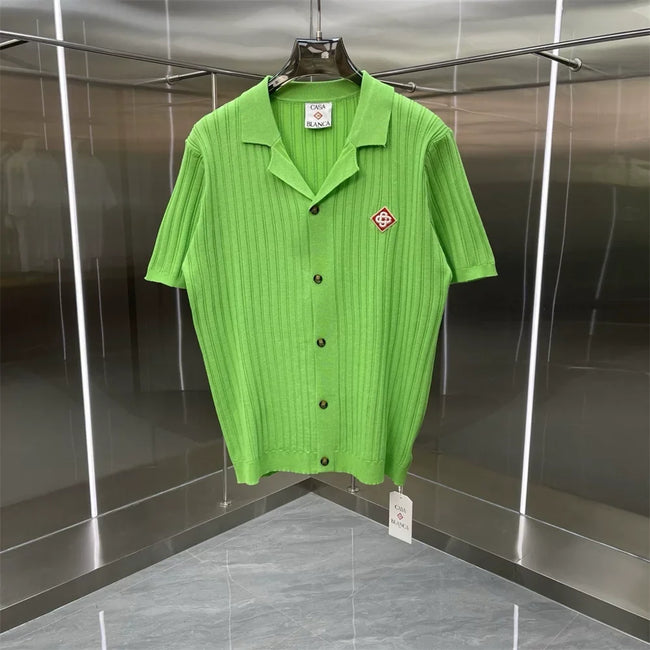 Casablanca Ribbed Knit Button-Down Shirt - Green Hover Image