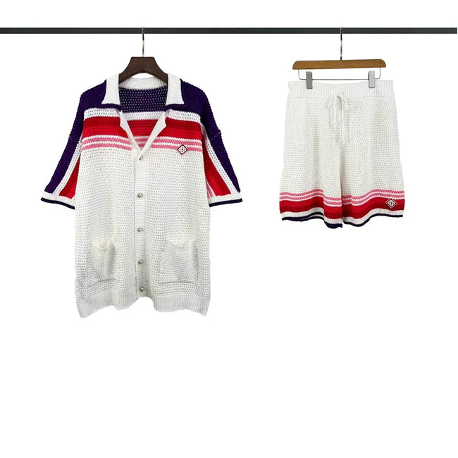 Casablanca Red & Blue Trim Knit Set - White / Red / Navy Blue Hover Image