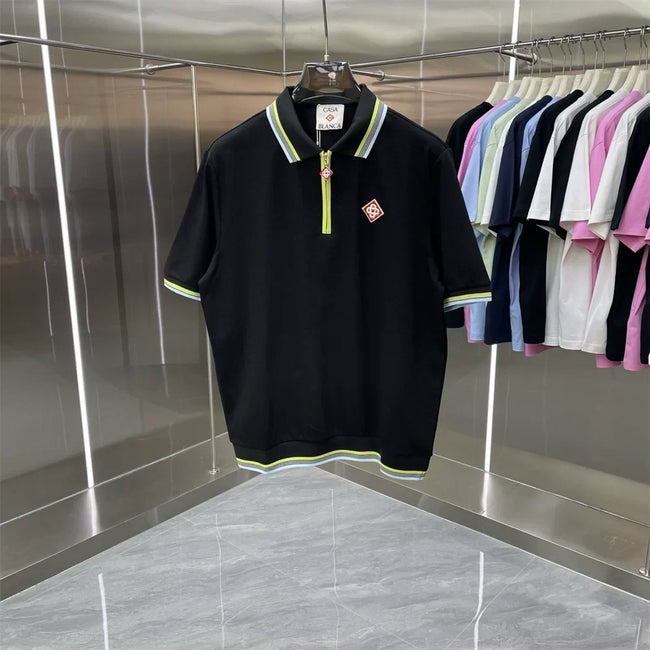 Casablanca Lime Accent Knit Polo Shirt - Black Hover Image