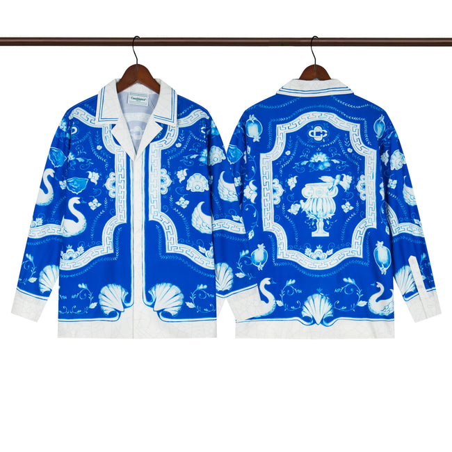 Casablanca Royal Blue Baroque & Shell Silk-Style Shirt - Blue / White Hover Image