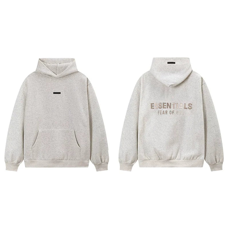 Fog Essentials Cream Off‑White Fleece‑Lined Oversized Pullover Hoodie Chest Logo
