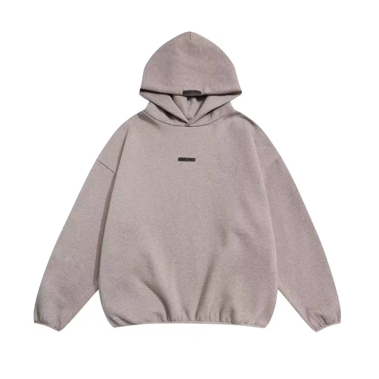 Fog Essentials Dusty Mauve Small‑Label Minimalist Hoodie, Loose‑Fit Plain Hooded Pullover