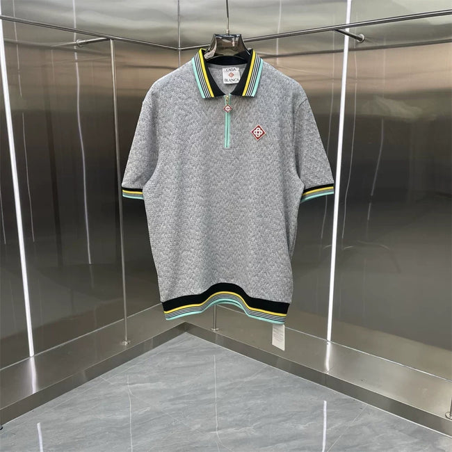 Casablanca Diamond Monogram Knit Polo Shirt - Heather Grey Hover Image