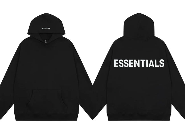 Fog Essentials Black Oversized Hoodie With Bold White ESSENTIALS Chest Logo Hover Image