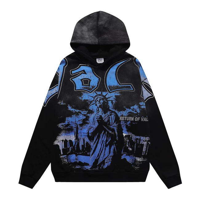 VALEFOREVER Black Blue Statue of Liberty Pullover Hoodie Hover Image