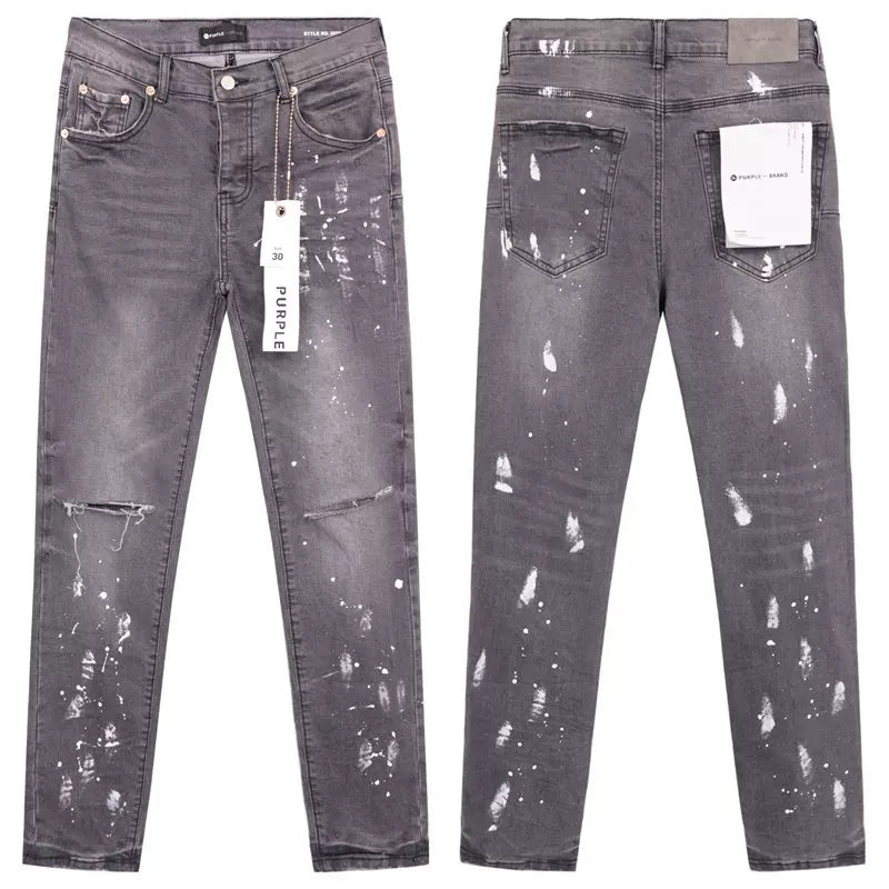 Grey Splatter Paint Distressed Denim Jeans