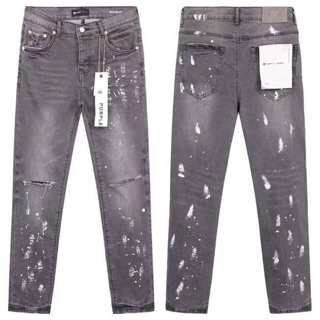 Grey Splatter Paint Distressed Denim Jeans Hover Image