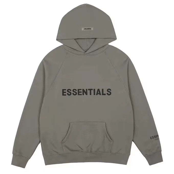 Fog Essentials Dark‑Gray Oversized Pullover Hoodie With Chest Logo Print