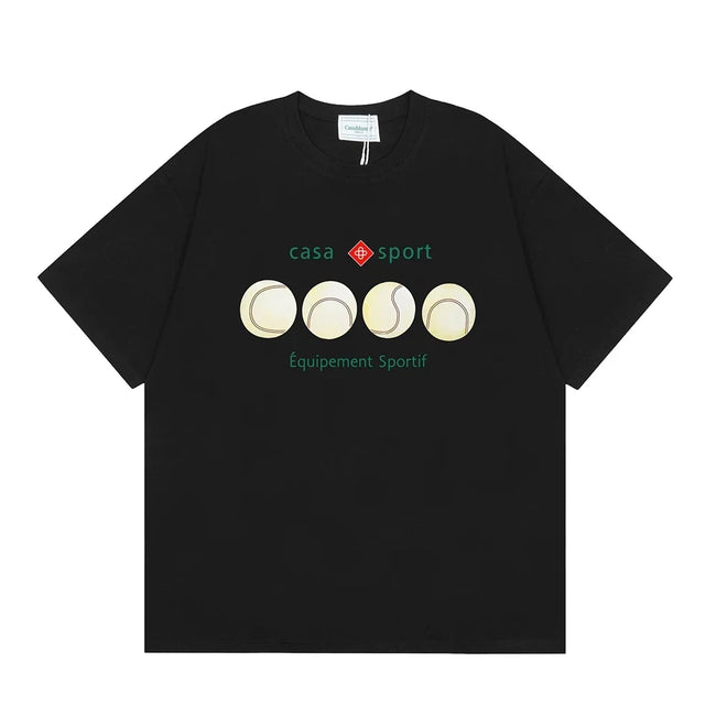 Casablanca Sport Tennis Ball Row T-Shirt - Black Hover Image