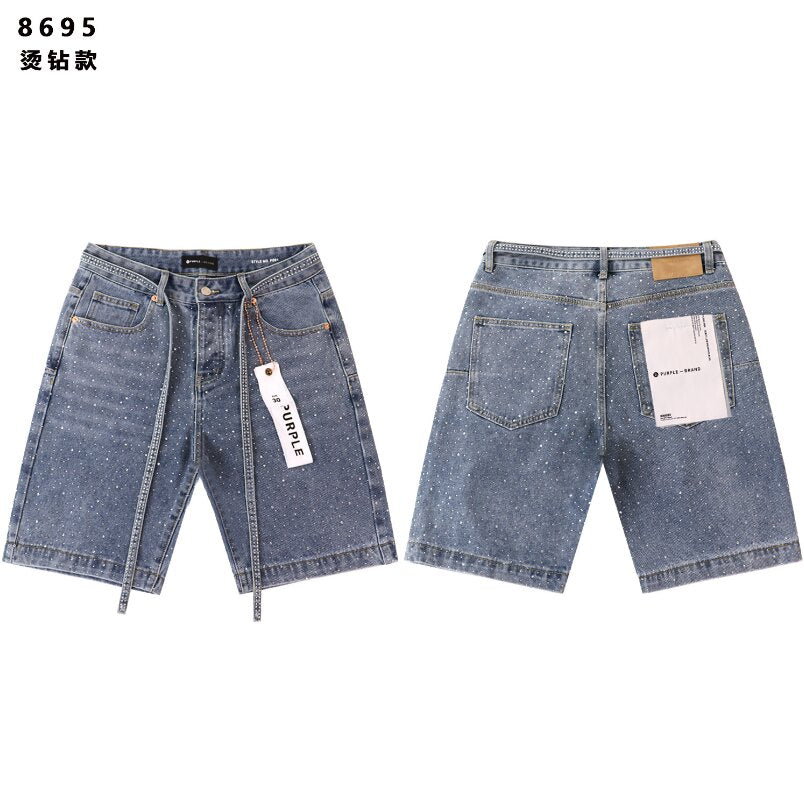 All‑Over Rhinestone Light‑Wash Denim Shorts