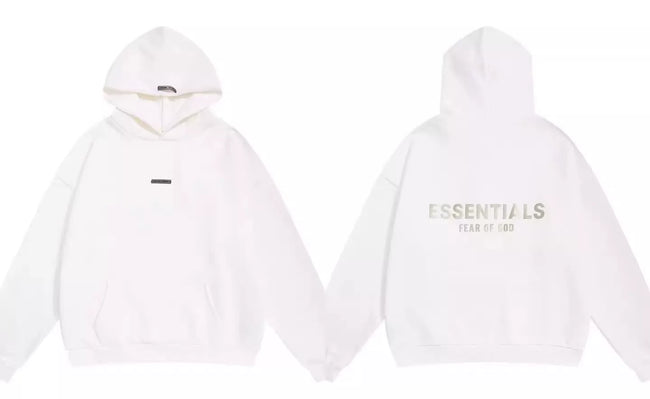 Fog Essentials Cream Off‑White Minimalist Hoodie, Oversized Neutral Street‑Wear Pullover Hover Image
