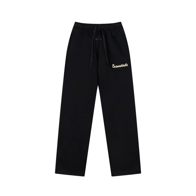 Fog Essentials Contrast Cream Logo Black Straight‑Leg Unisex Sweatpants Hover Image