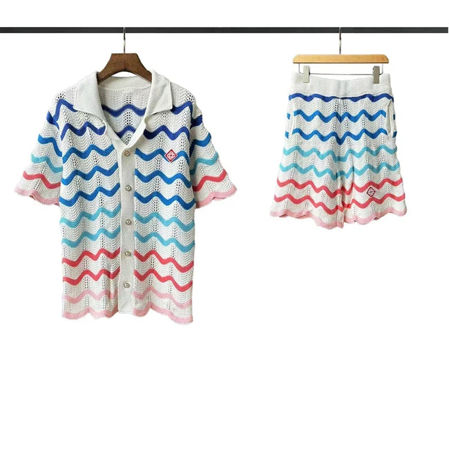 Casablanca Pastel Zigzag Wave Knit Set - White / Blue / Pink Hover Image