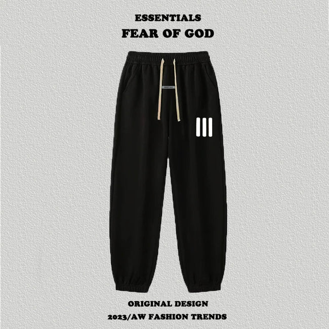 Fog Essentials Black Jogger Pants Side Strip Print Streetwear Sweatpants Hover Image