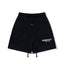 Fog Essentials Black Elastic Waist Drawstring White Logo Print Casual Street‑Wear Sweat Shorts